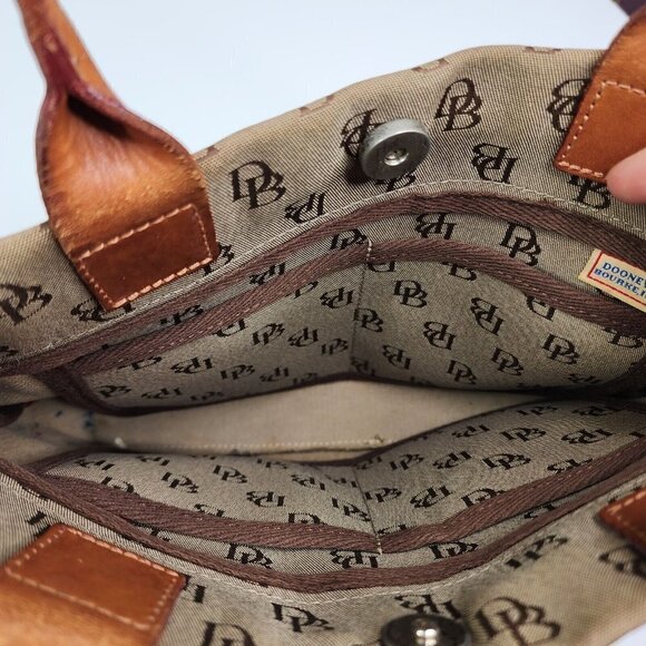 Dooney & Bourke Khaki Signature Monogram Canvas Tan Leather Tassel Tote - Picture 16 of 16